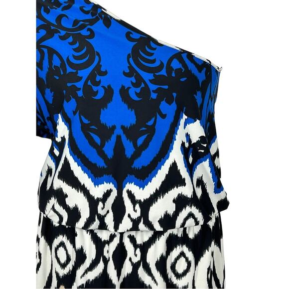 Tibi Jasmine One Shoulder Dress Black Ivory Multi Size Small Statement Sleeve - Picture 9 of 16